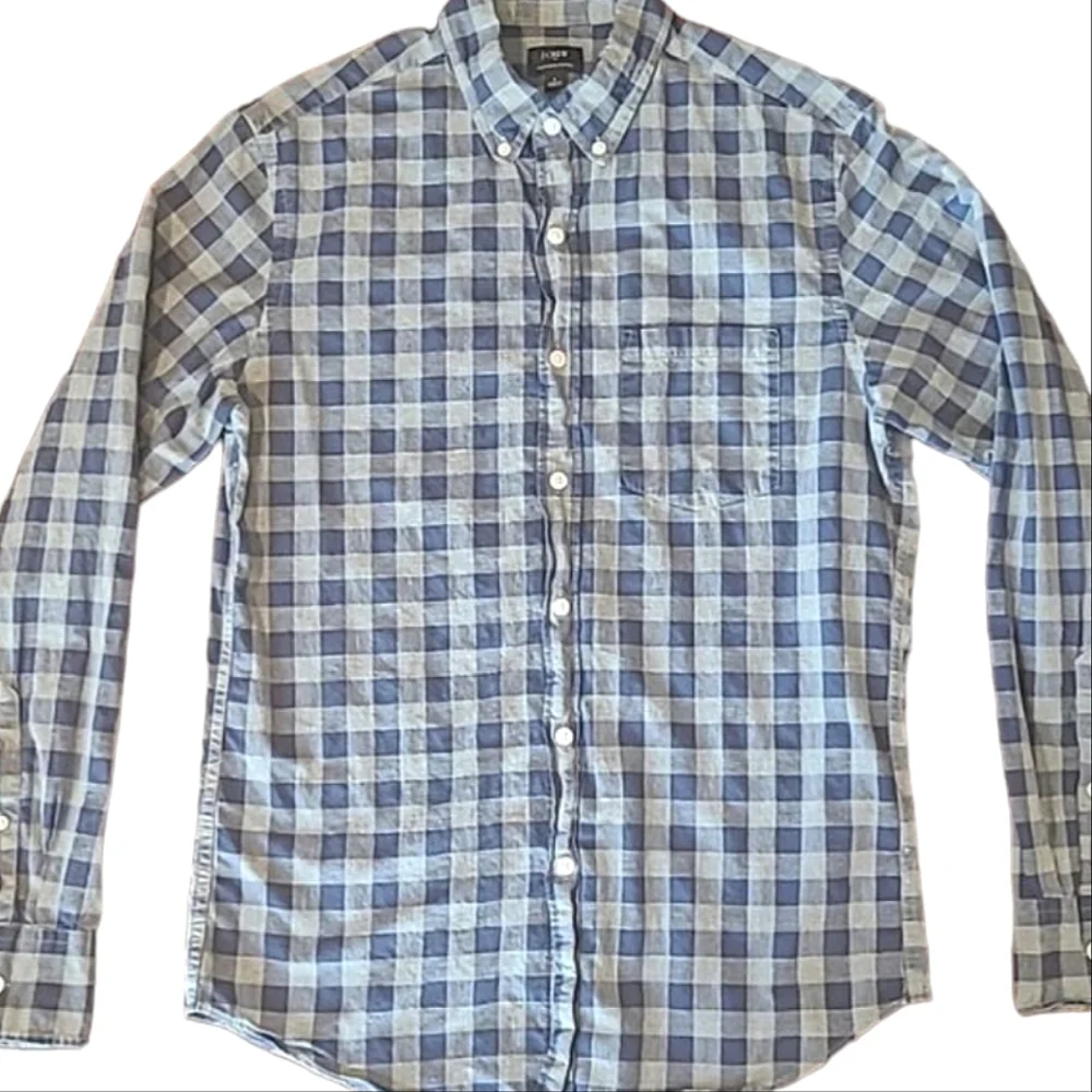 J. Crew Heathered Cotton Plaid Dress Shirt Collared Button Up Checkered Top Sm.